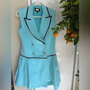 Alexia Admor Aqua Blue Sleeveless Double-Breasted Dress with Black Trim